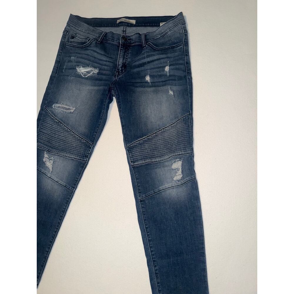Kancan women’s distressed moto ankle raw hem blue jeans - Picture 3 of 15